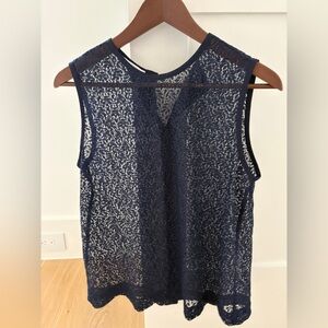 Equipment Navy Lace Sleeveless Top